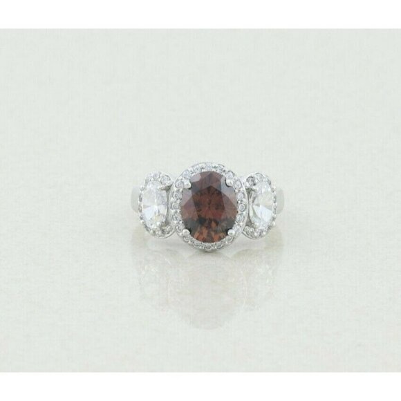 Sterling Silver Brown and White CZ Ring Size 5 1/4 Sparkly Beautiful - Picture 1 of 7
